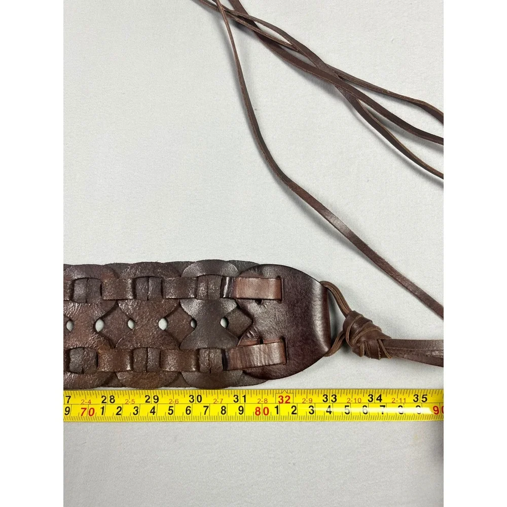 Banana Republic Brown Leather Woven Wide Waist Belt Tie Sash Boho 32in Vintage